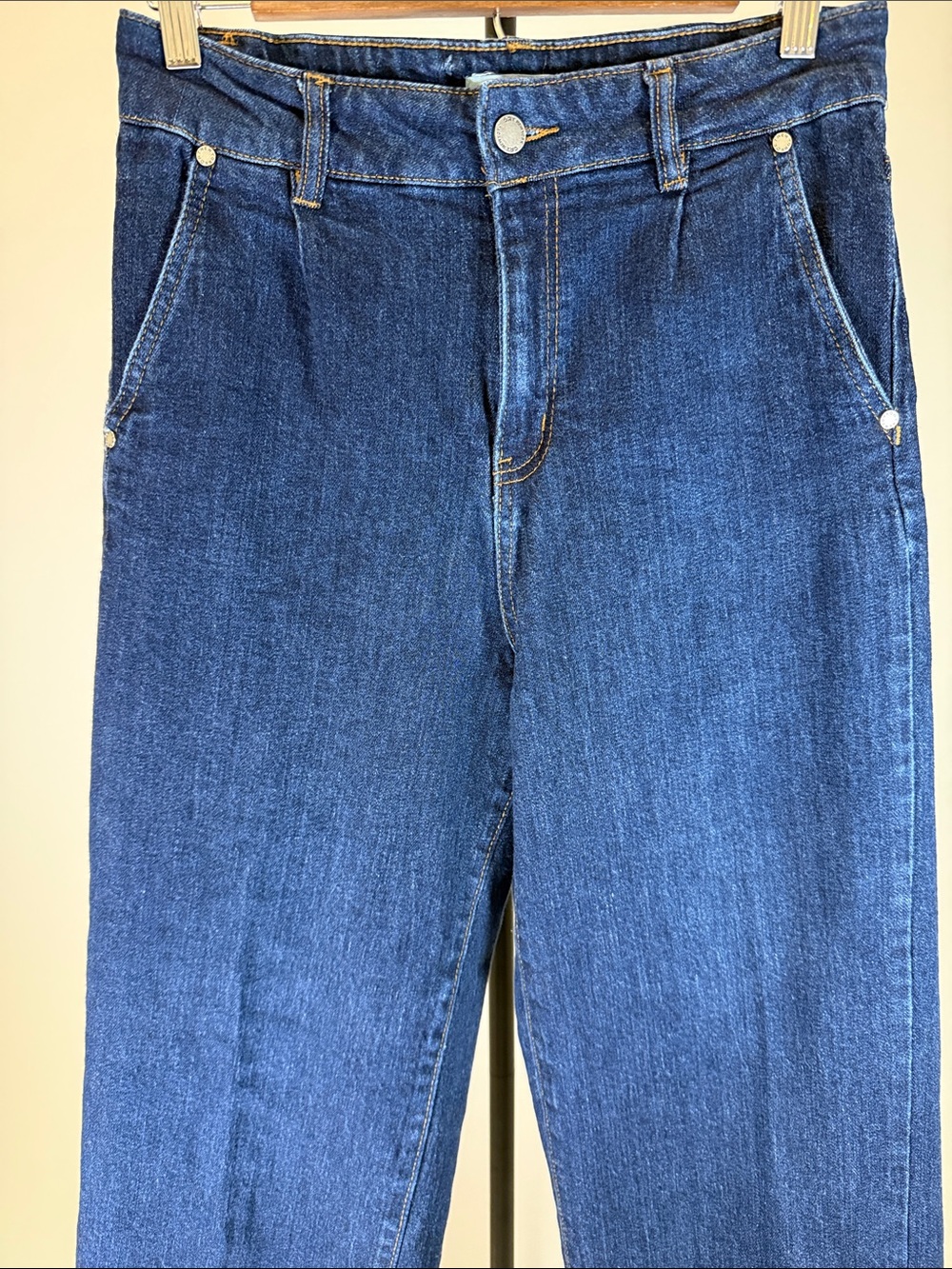 Oat New York High Waist Raw Hem Wide-Leg Dark Blue Jeans | Size 8/29 - Picture 3 of 10